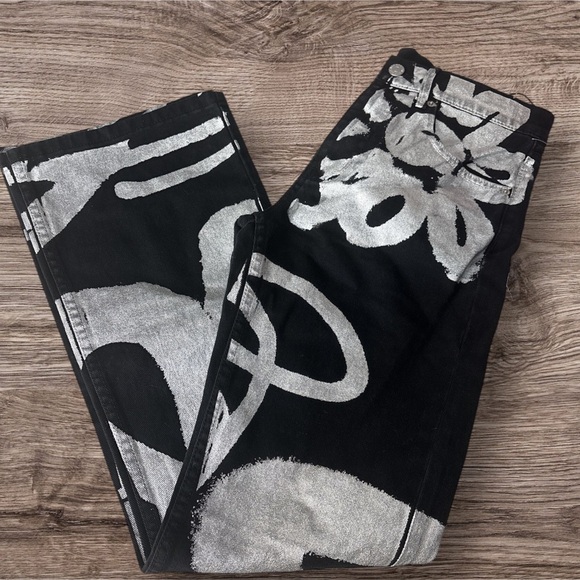 BDG Black and Silver Flare Jeans with Artistic Design - Picture 7 of 7